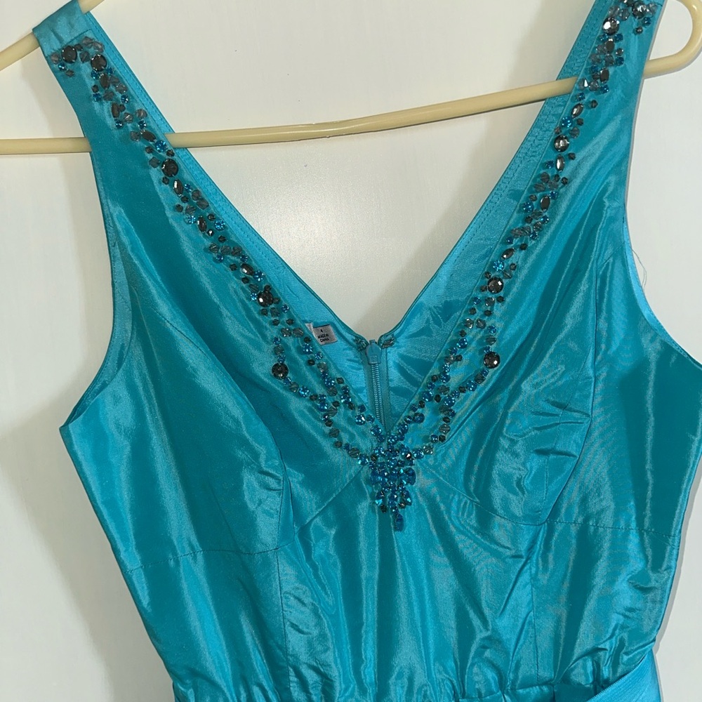 Teri Jon Turquoise Dress with Beaded Accents